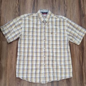 Wrangler George Straight Men's Tan Plaid Button Down Shirt See Measurments